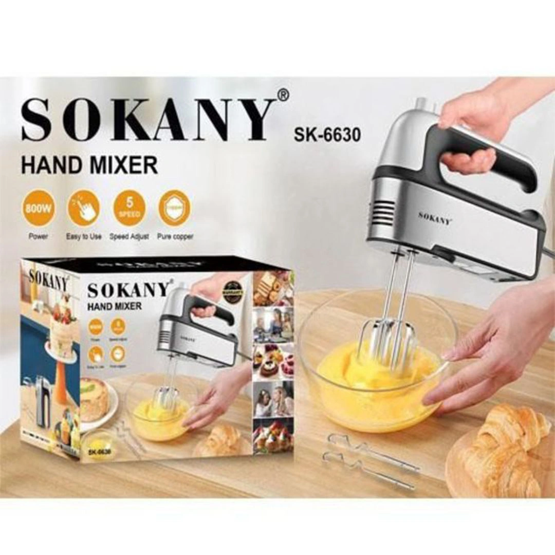 خلاط ومخفقة سوكاني - 800 وات - 5 سرعات - فضي - SK-6630