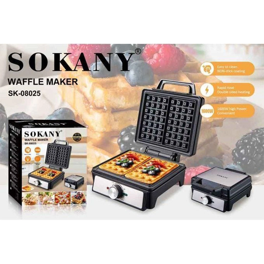 صانعة الوافل الكهربائية قطعتين بألواح تيفلون غير لاصقة - 1600 وات - أسود - SK-08025