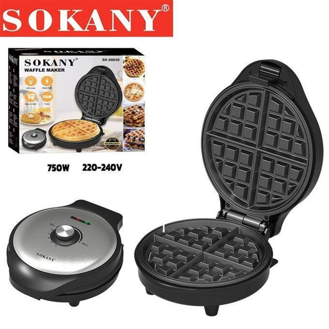 وافل ميكر كهربائي من سوكاني 2 شريحة 750 وات - أسود وفضي - SK-08039