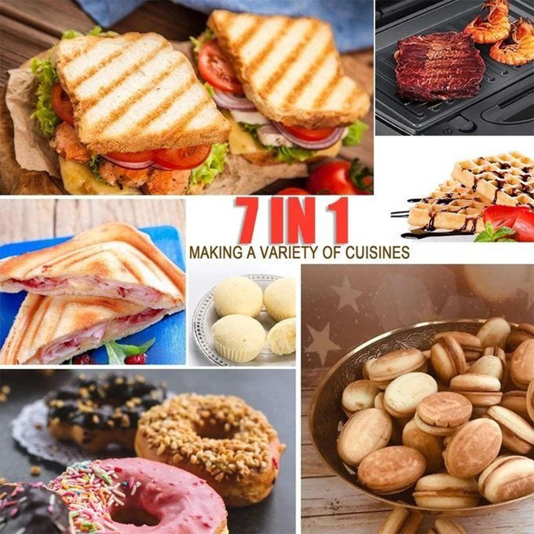 صانع سندوتشات متعدد الوظائف 7 في 1 فضي وأسود من سيتي 800 وات - 7 ألواح - HMA-1042