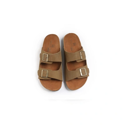 شبشب جلد سويدي رجالي - زيتي - RE-514