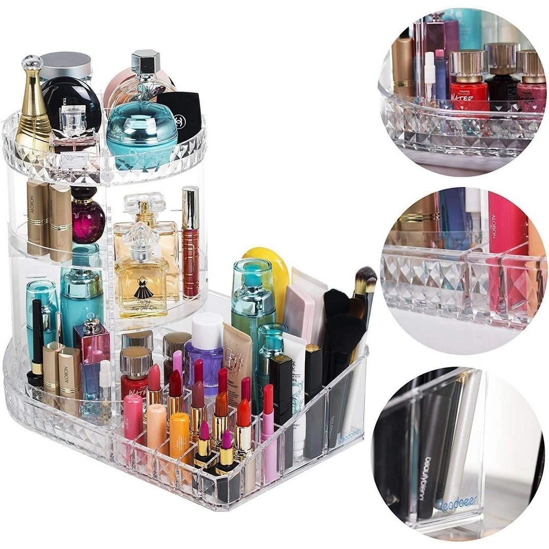 منظم مكياج دوار 360 درجة - شفاف
