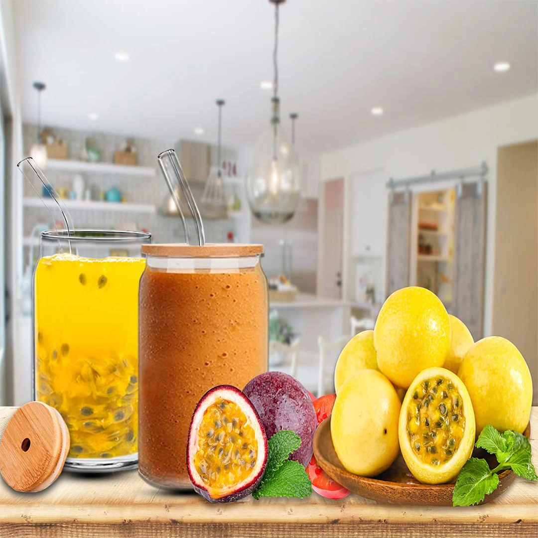 أكواب زجاج بغطاء وشفاطة - 473 مل - 6 قطع