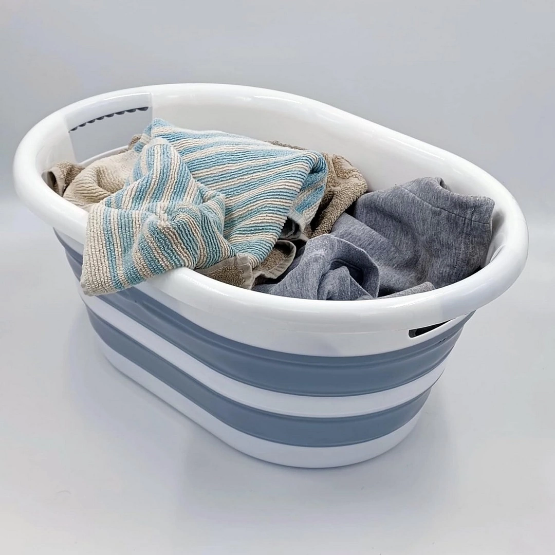 سلة غسيل قابلة للطي - 27 لتر - أبيض/رمادي