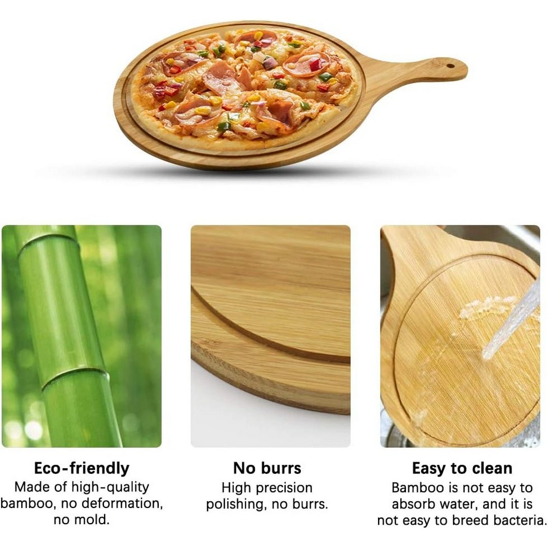 صينية لتقديم البيتزا من الخيزران - بني