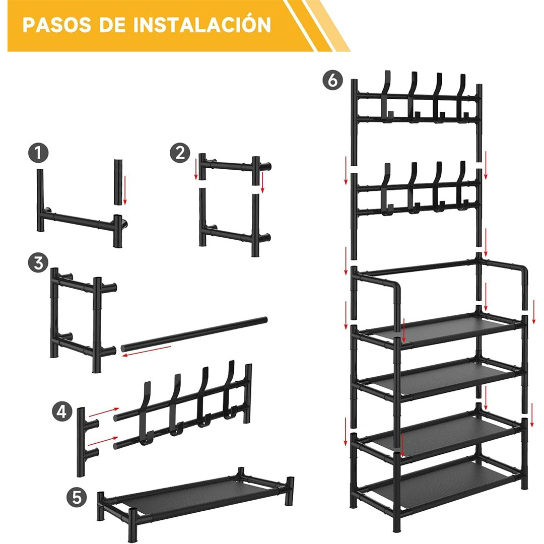 رف أحذية ومعاطف متعدد الوظائف - أسود