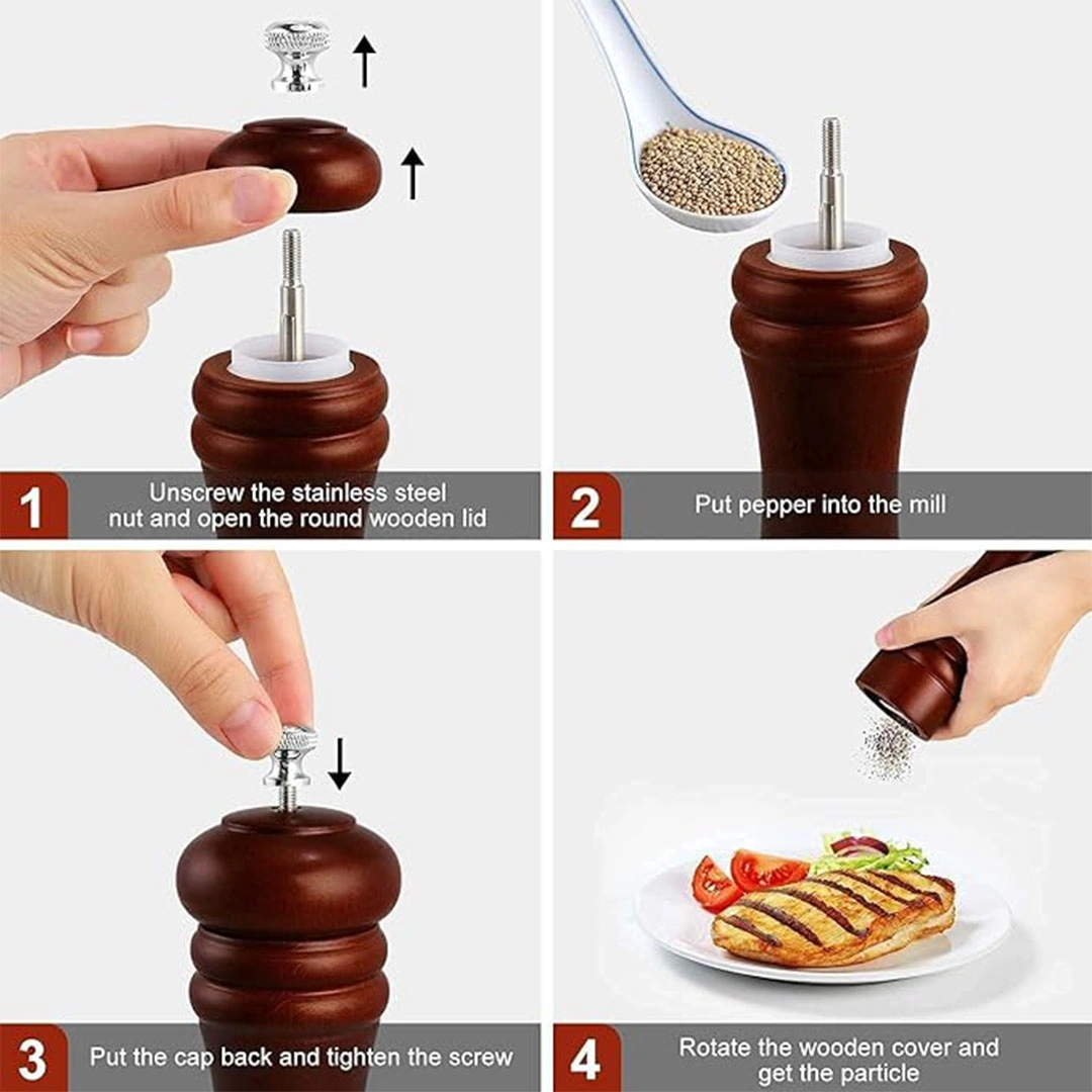 مطحنة ملح وفلفل خشبية - بني