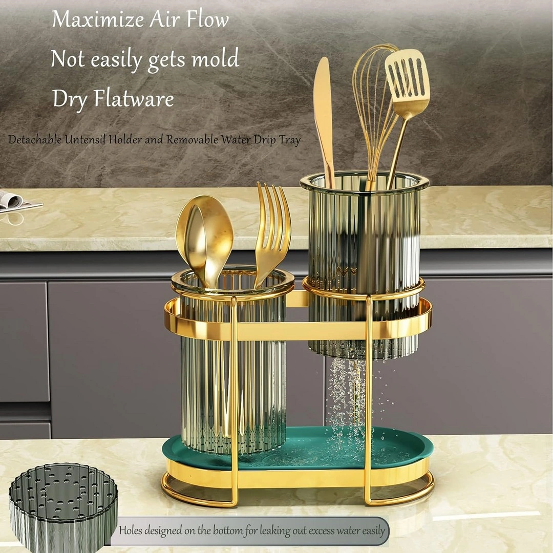 حامل أدوات مطبخ - أخضر/ذهبي