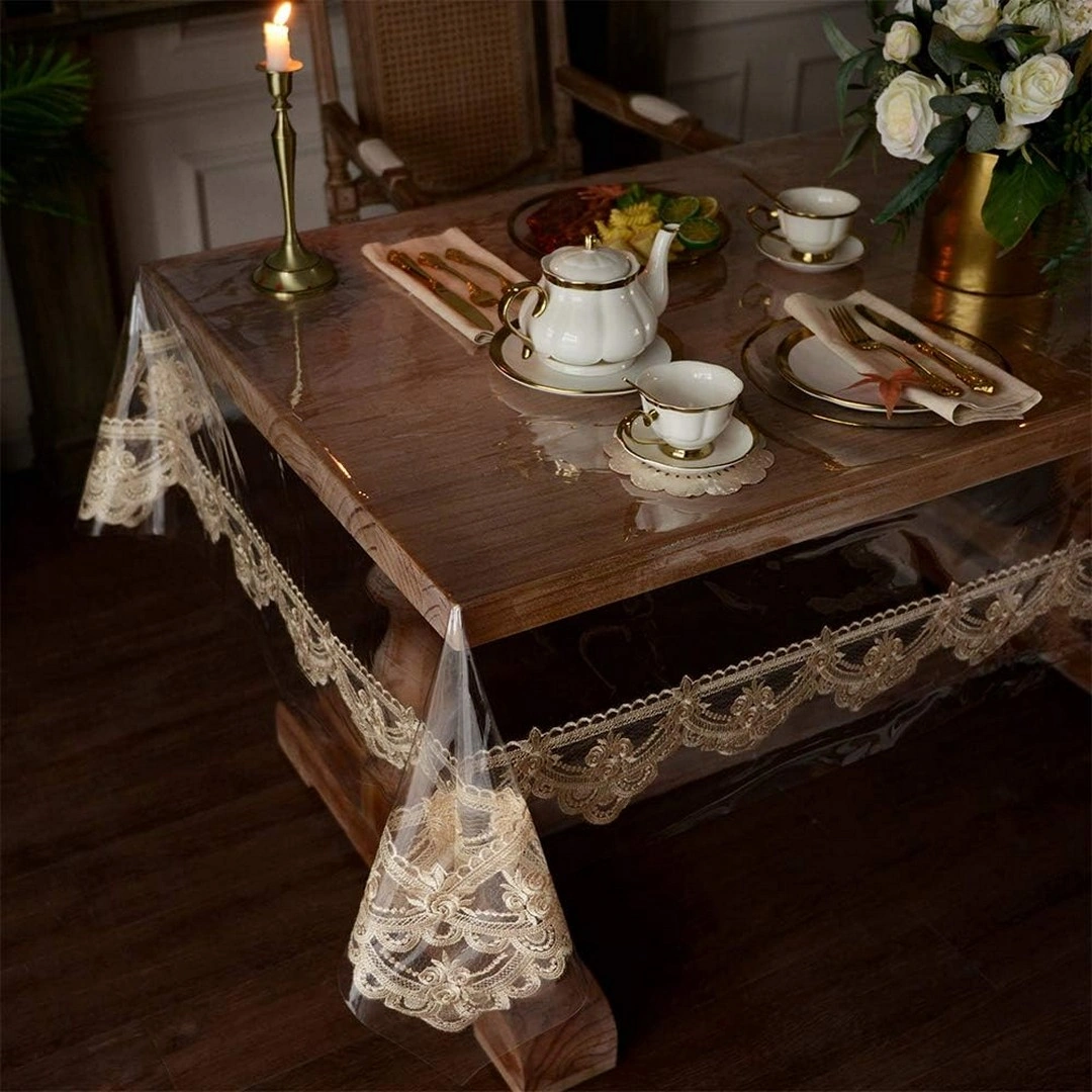 مفرش طاولة فينيل مستطيل - مقاوم للماء - 52 x 70 إنش - أبيض