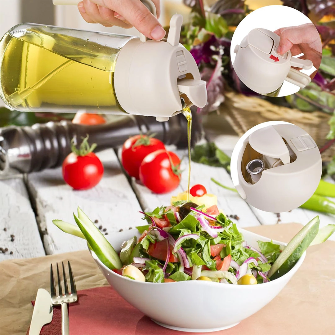 زجاجة وبخاخ للزيت 2*1 - 470 مل - 2 قطعة - أسود و أبيض