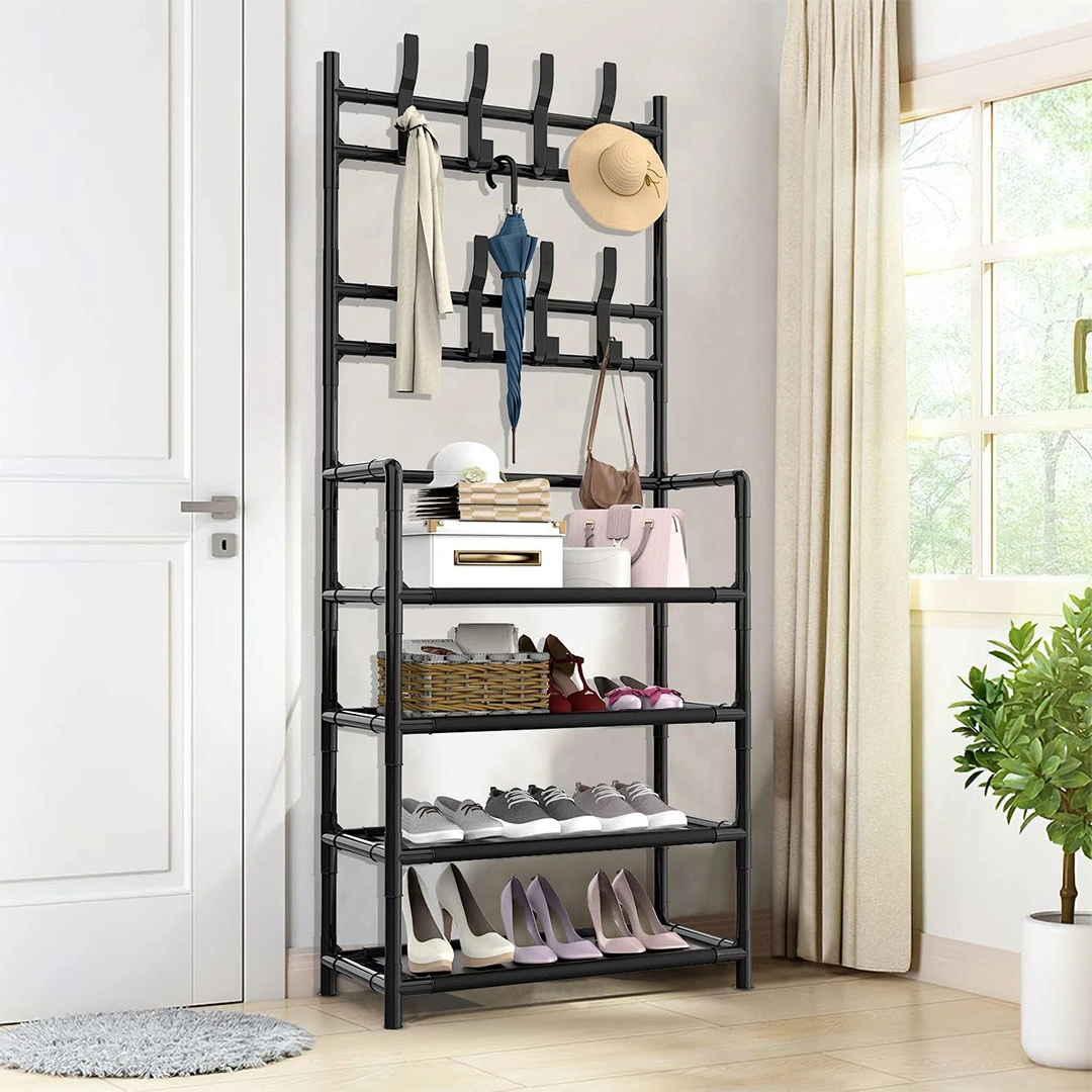 رف أحذية ومعاطف متعدد الوظائف - أسود