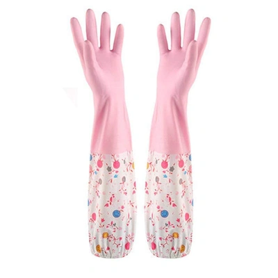 قفازات طويلة مقاومة للماء لغسل الاطباق - بينك