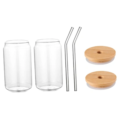 أكواب زجاج بغطاء وشفاطة - 473 مل - 2 قطع