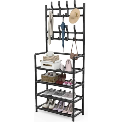 رف أحذية ومعاطف متعدد الوظائف - أسود