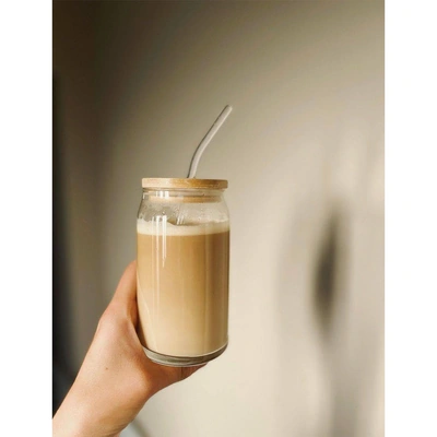 كوب زجاج بغطاء وشفاطة - 473 مل