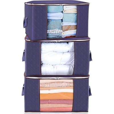 حقيبة تخزين و منظم ملابس - 3 قطع - أزرق