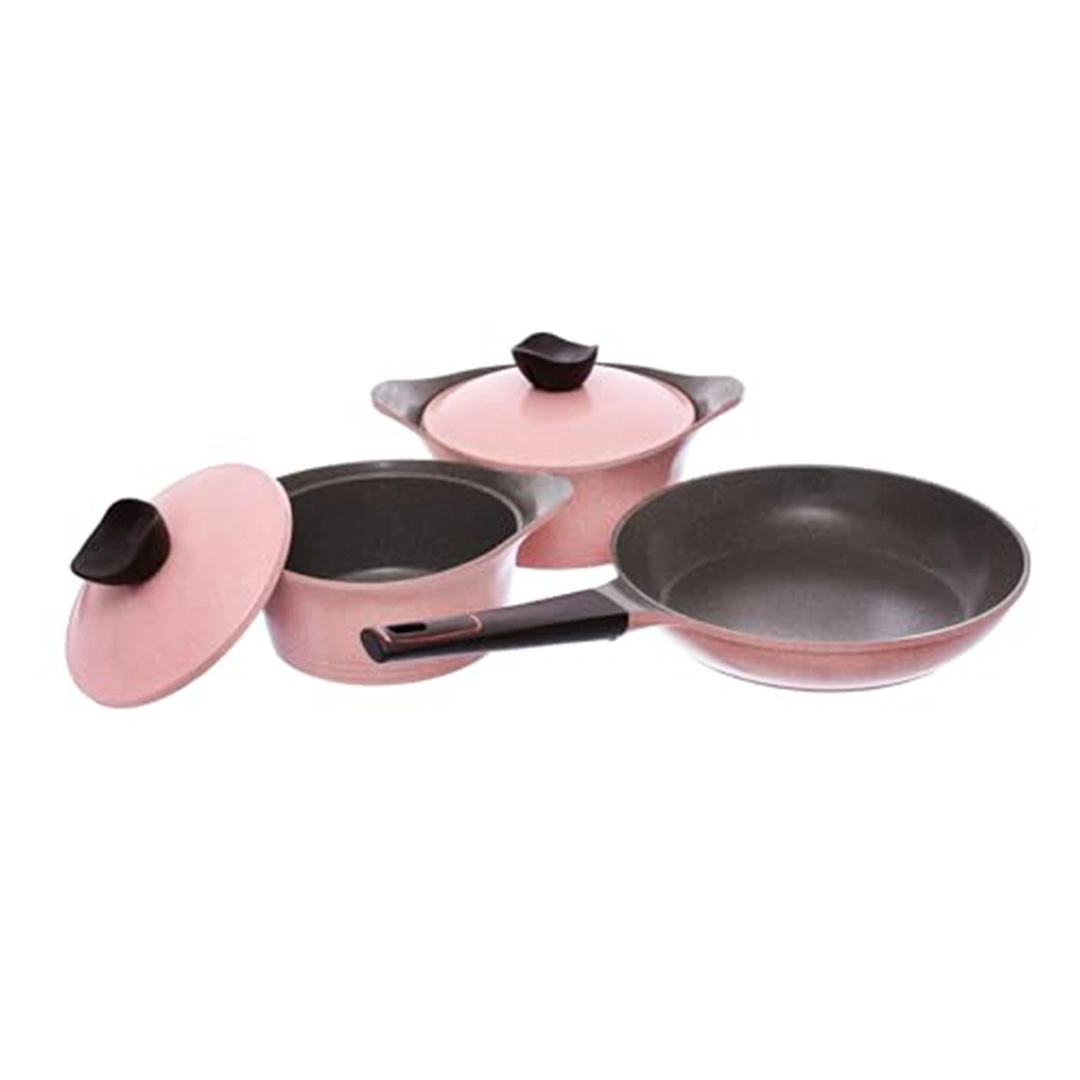 طقم حلل جرانيت نيوفلام - 11 قطعة - رخام وردي