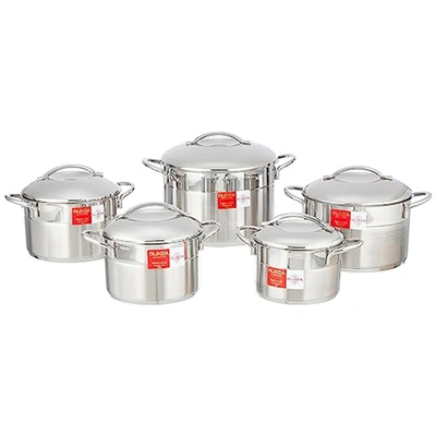 طقم حلل الفولاذ المقاوم للصدأ - 5 قطع مع 5 أغطية - 18/20/22/24/28- فضي