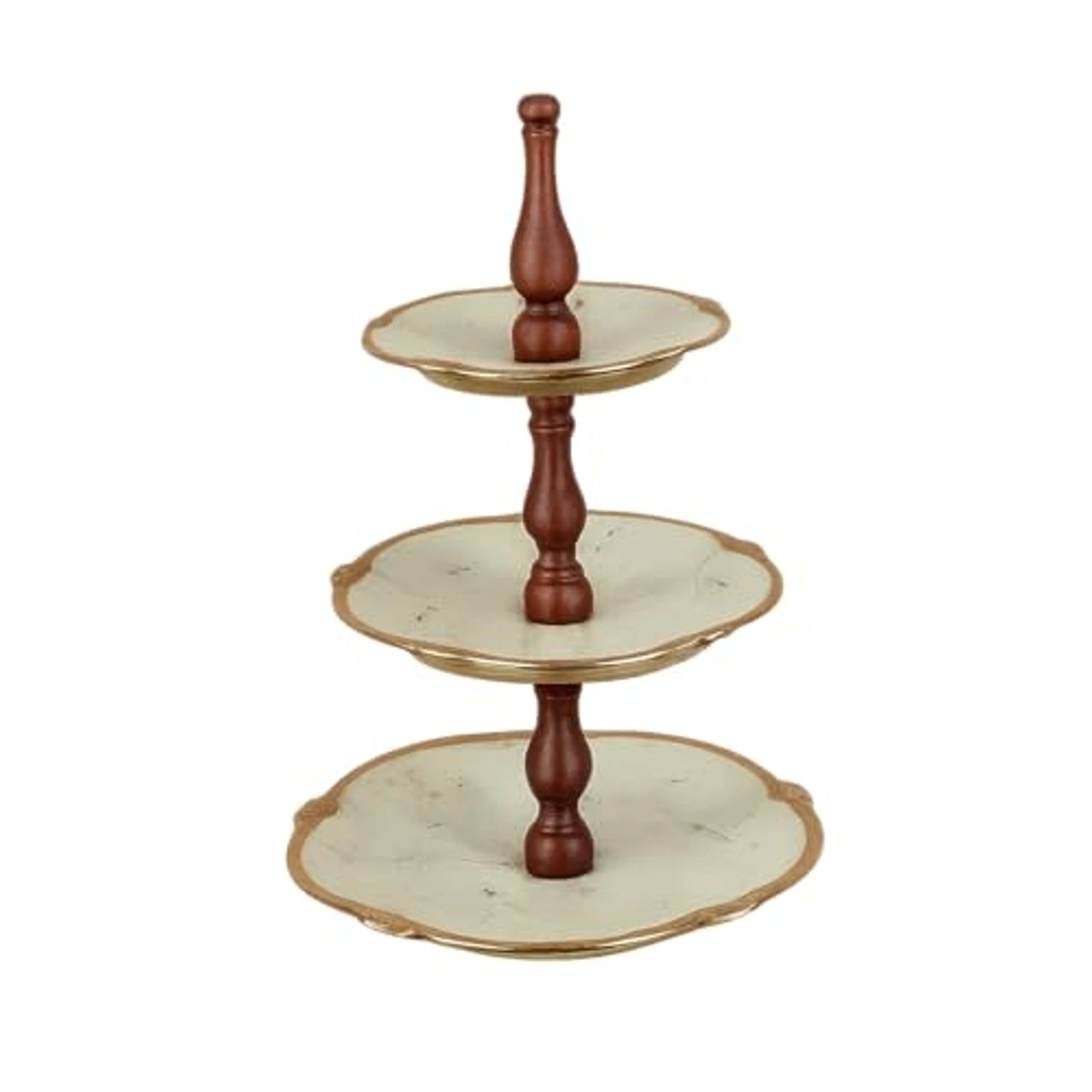 3-Tier Porcelain Cake Stand with Gold Trim 28×30cm
