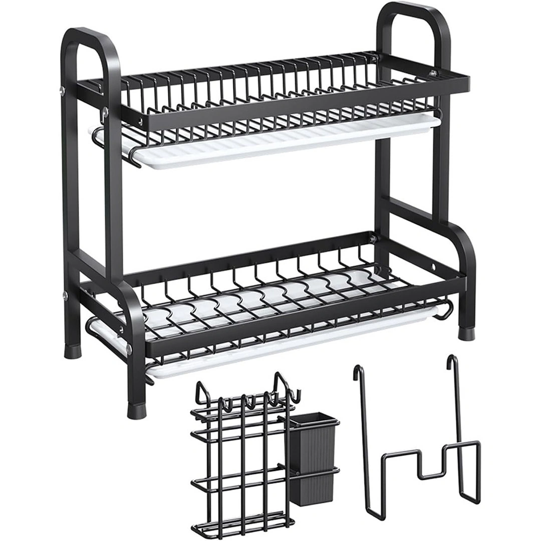 رف تجفيف أطباق - 2 دور - أسود