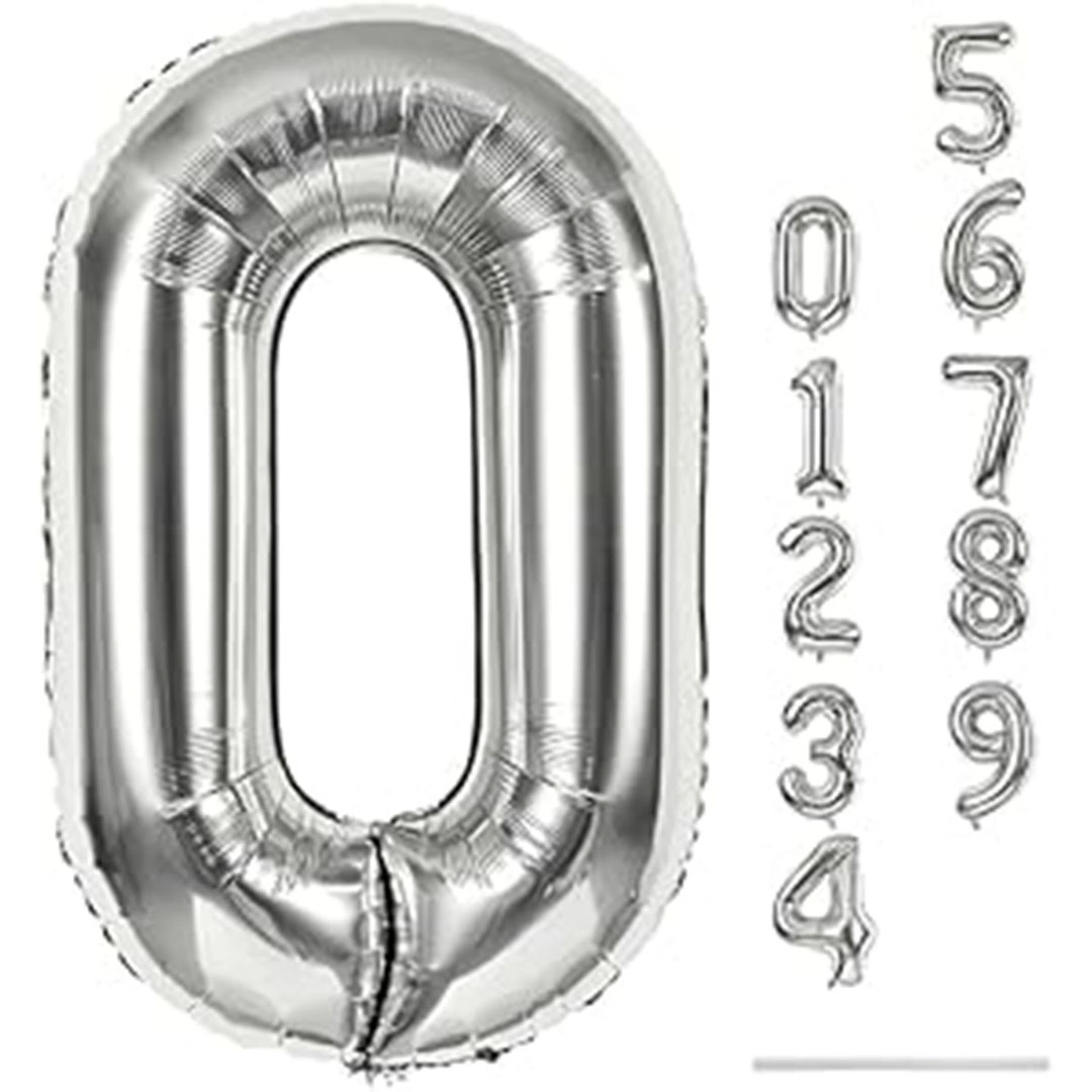 بالون حفلات شكل رقم 0 - 81 سم - فضي