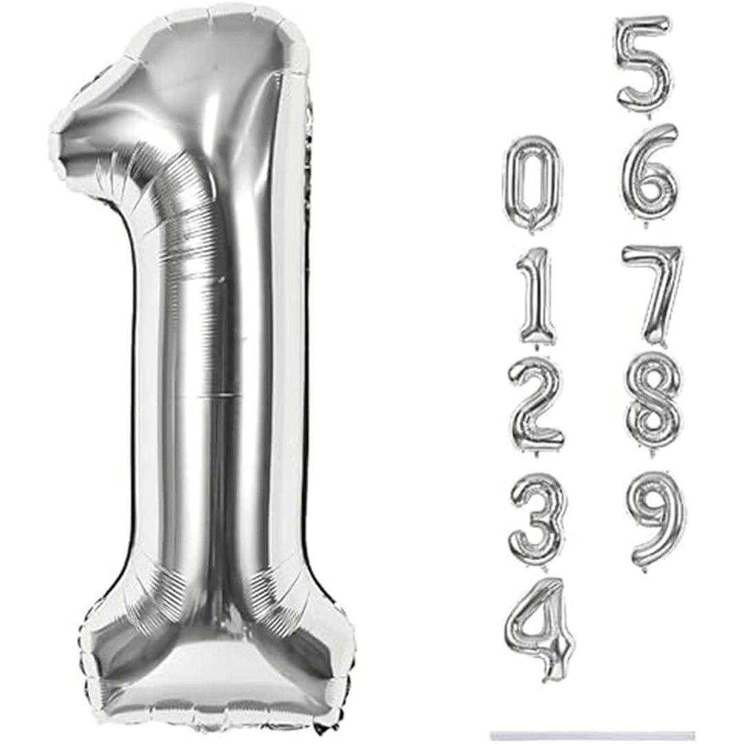 بالون حفلات شكل رقم 1 - 81 سم - فضي
