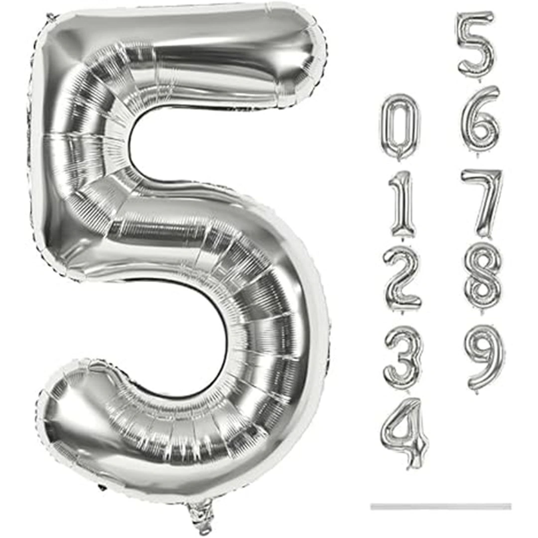 حفلات شكل رقم 5 - 81 سم - فضي