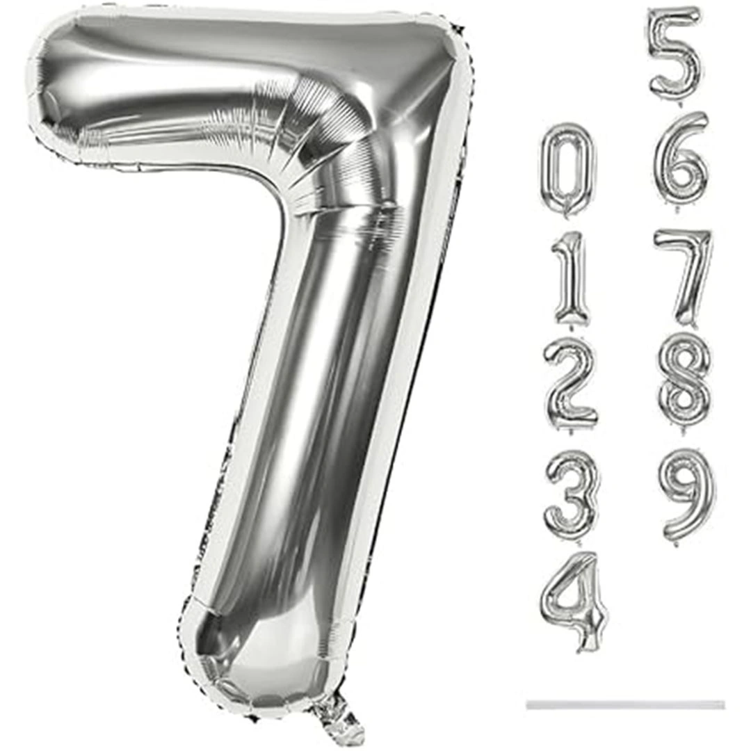 بالون حفلات شكل رقم 7 - 81 سم - فضي