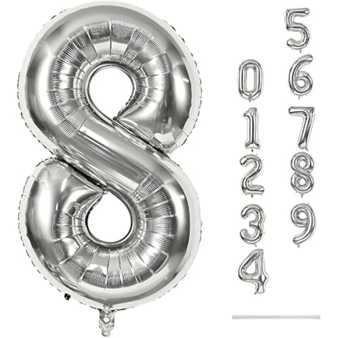 بالون حفلات شكل رقم 8 - 81 سم - فضي