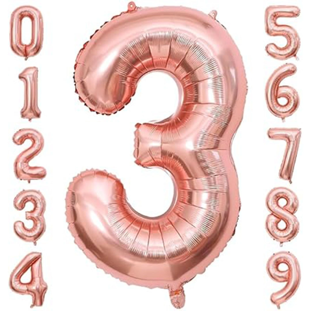 بالونات أرقام ذهبية 81.28 سم - ذهبي وردي رقم 3