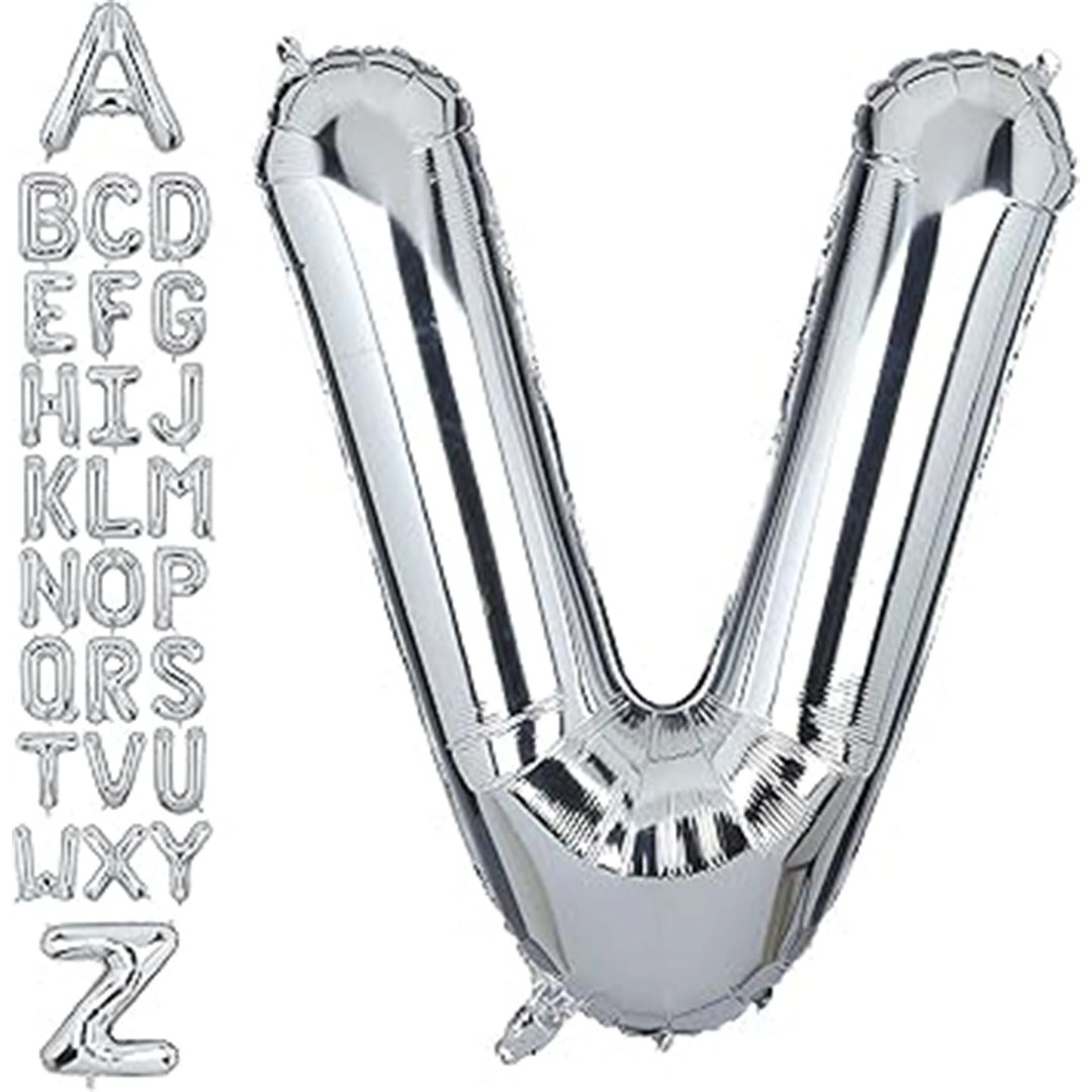 بالون حفلات حرف V - 32 إنش - فضي