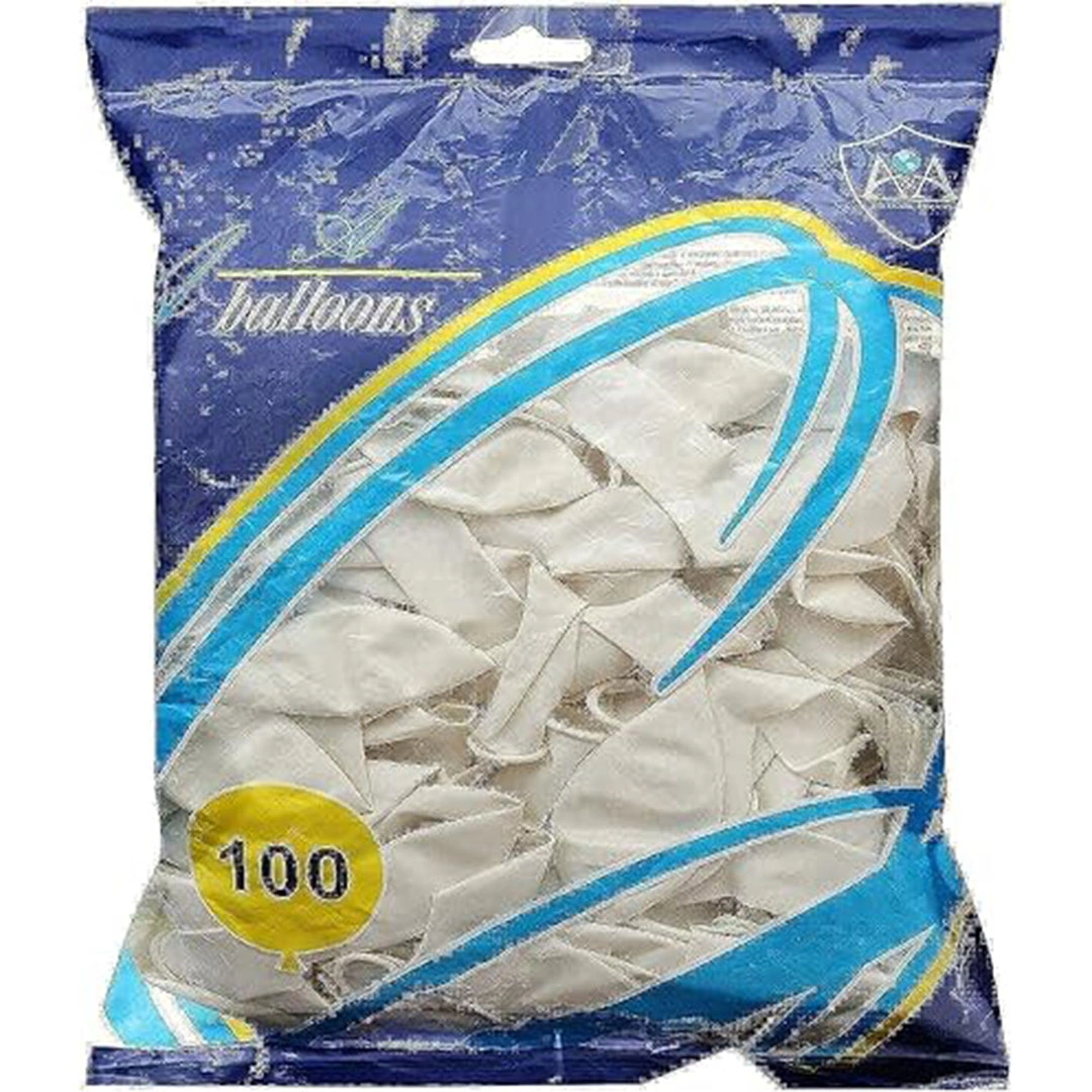 كيس بالونات 100 قطعة - أبيض - PVC - مقاس 12