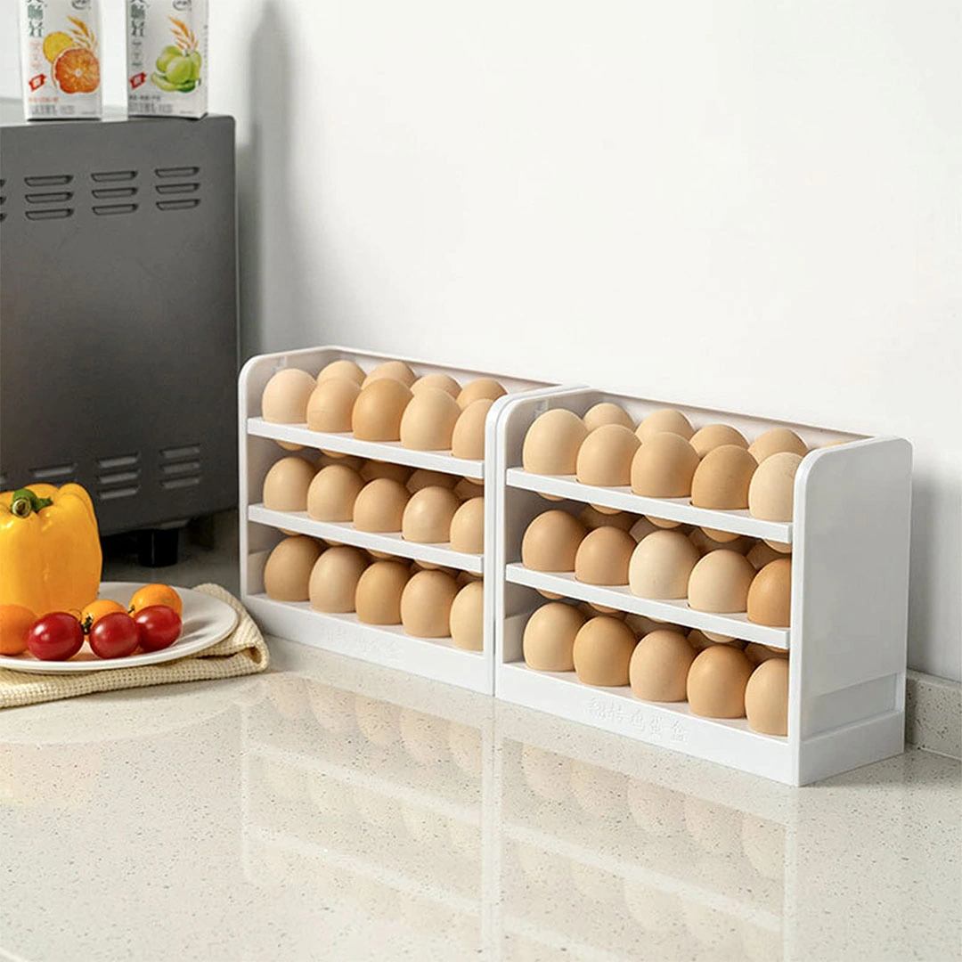 حامل بيض بلاستيك بـ3 طبقات للتخزين في الثلاجة - أبيض