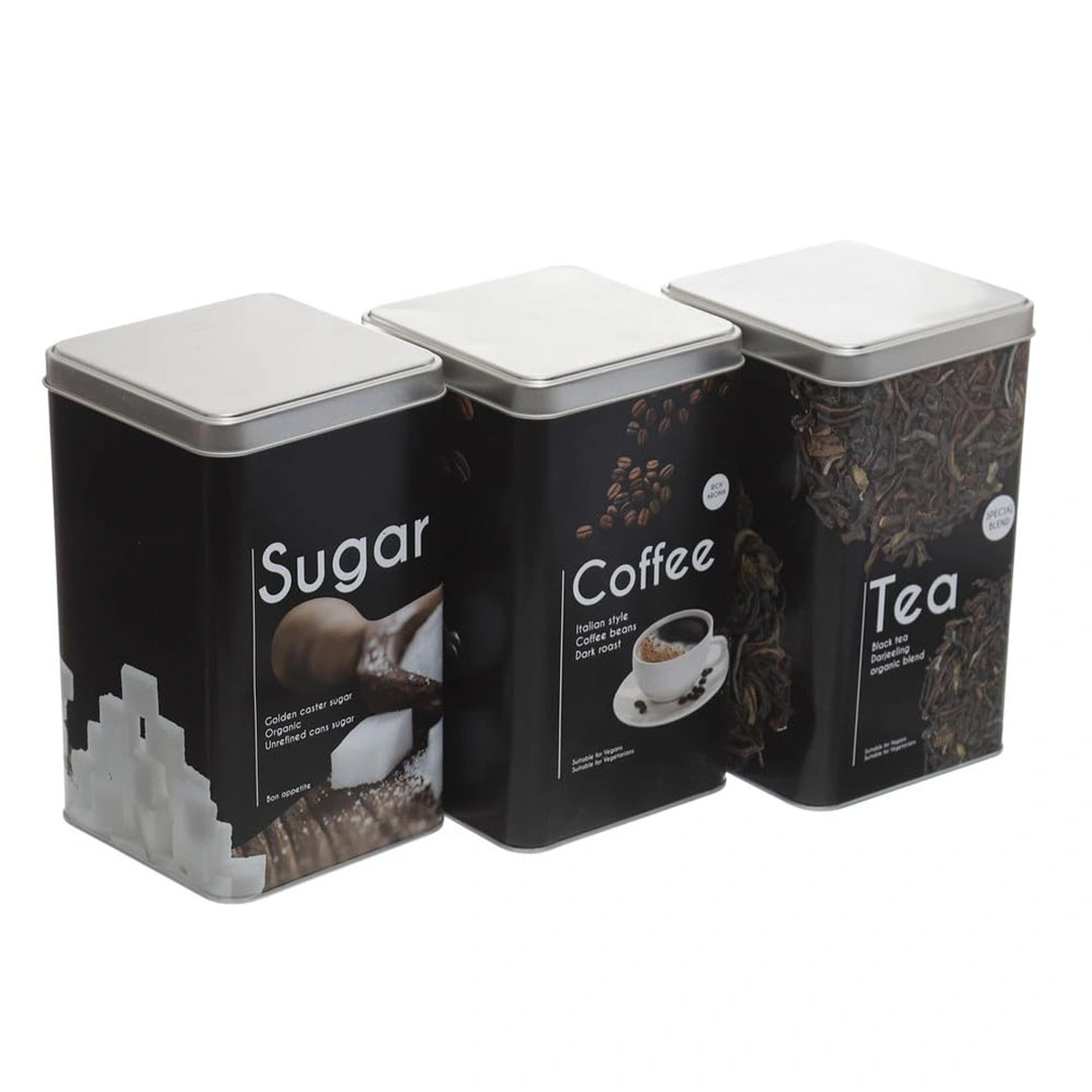 طقم توابل وشاي وسكر وقهوة 3 قطع - أسود