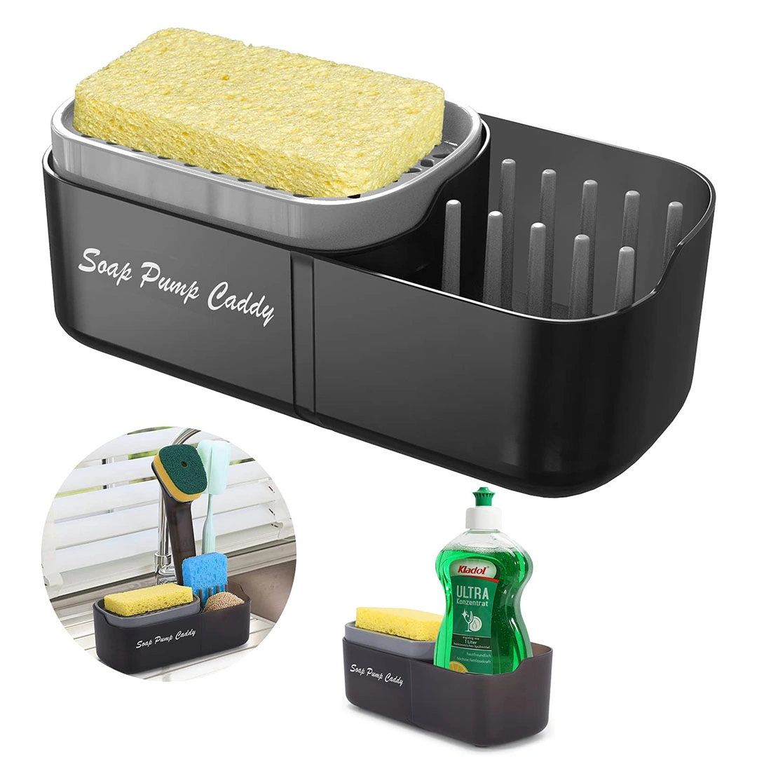 موزع صابون 3 في 1 مع حامل إسفنجة - أسود