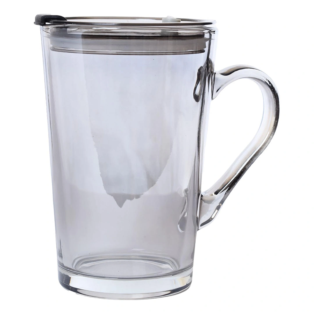 مج زجاج بغطاء مع شفاطة - 250 مل - رمادي