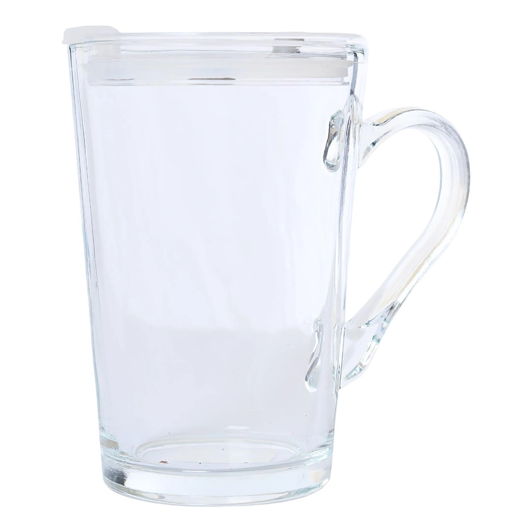 مج زجاج بغطاء مع شفاطة - 250 مل - شفاف