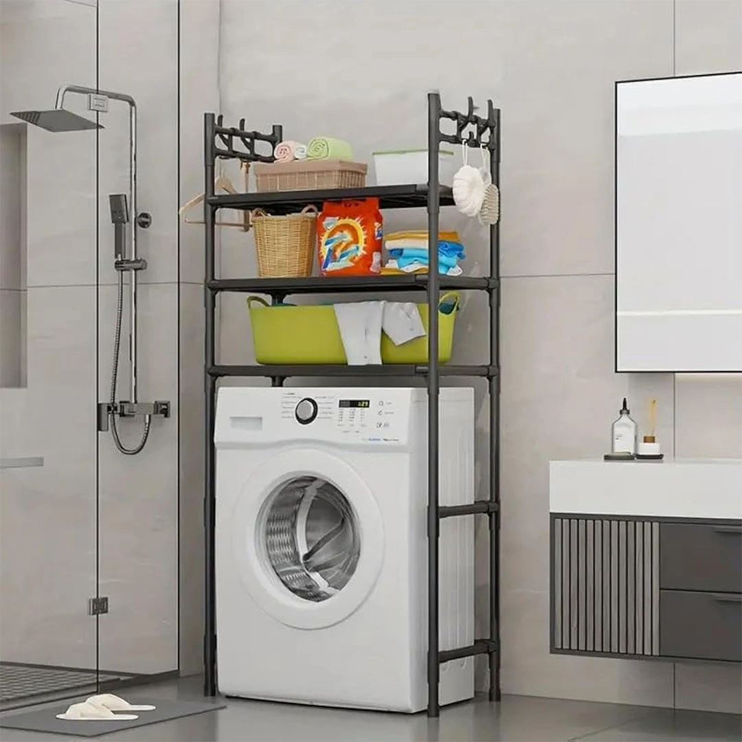 حامل ومنظم لأدوات الحمام - 3 دور - أسود