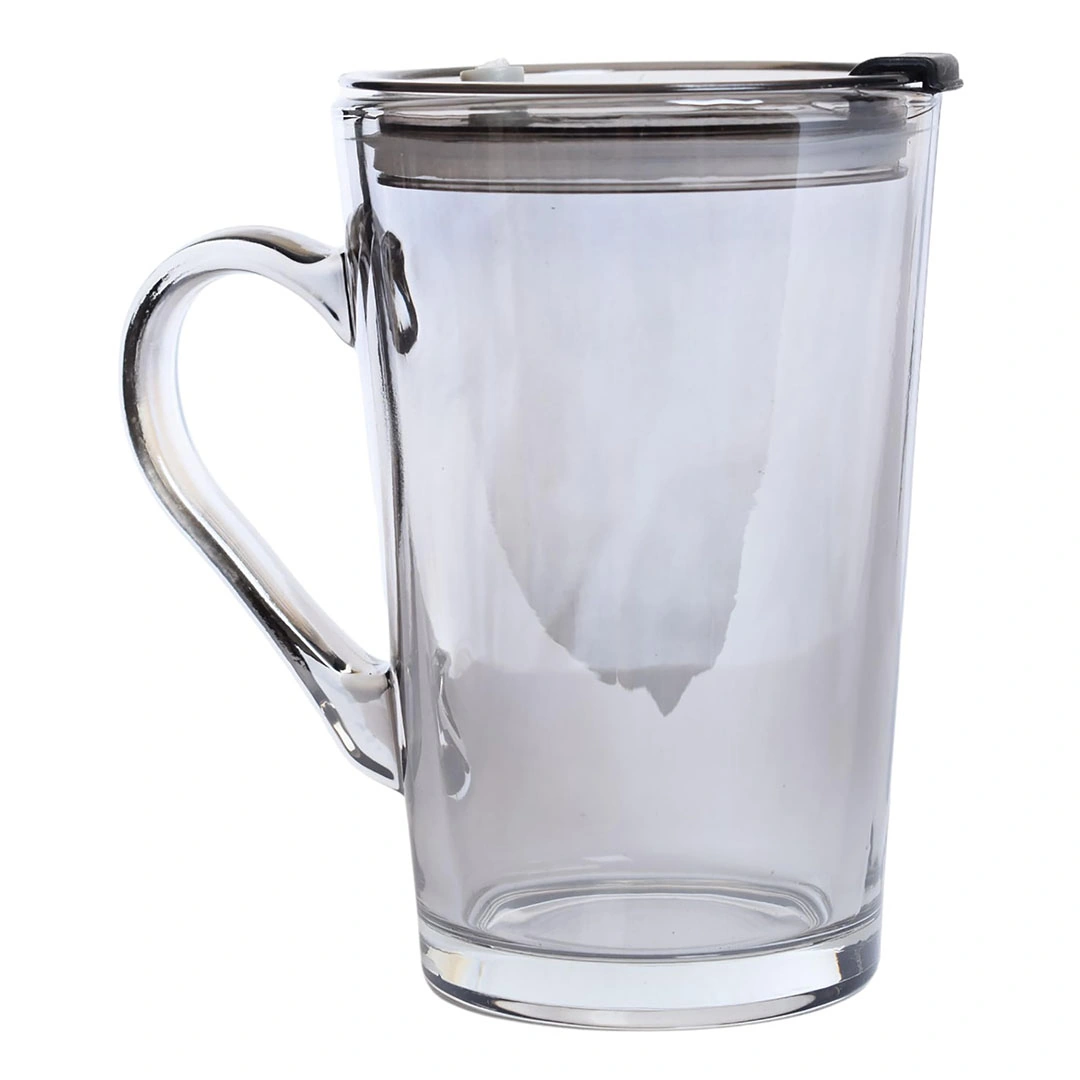 مج زجاج بغطاء مع شفاطة - 250 مل - رمادي