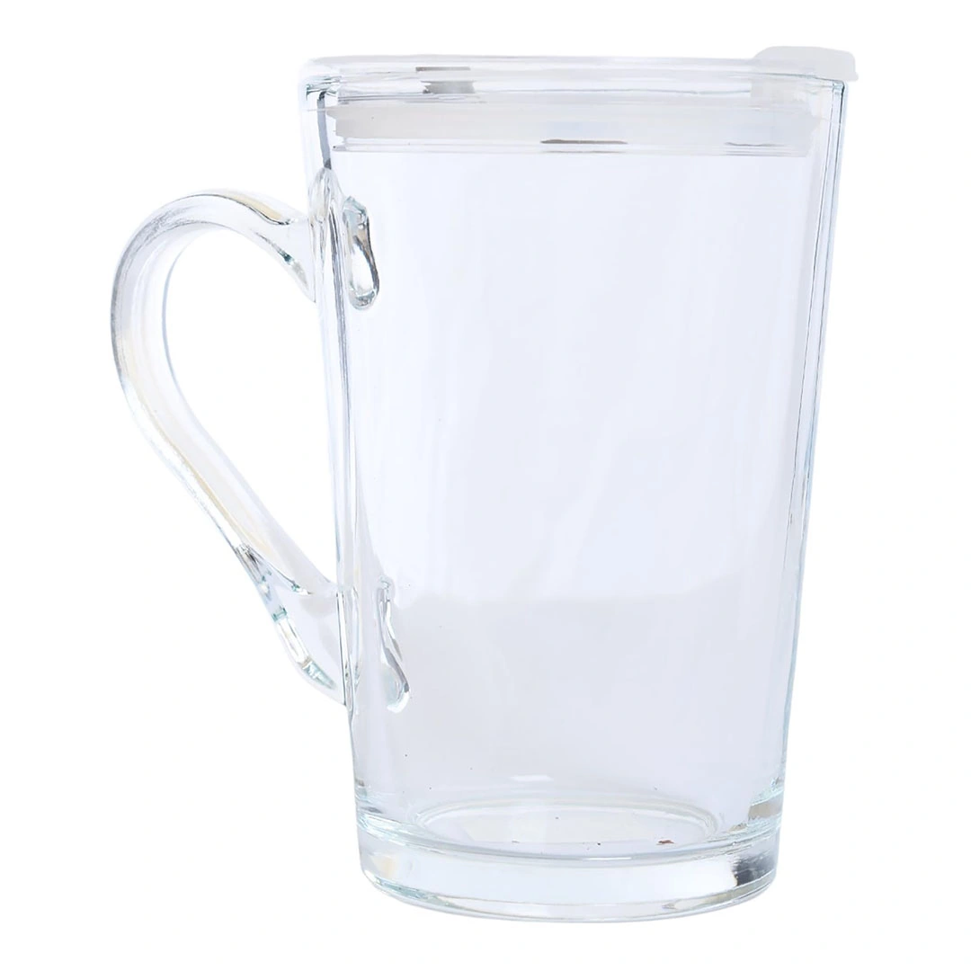 مج زجاج بغطاء مع شفاطة - 250 مل - شفاف