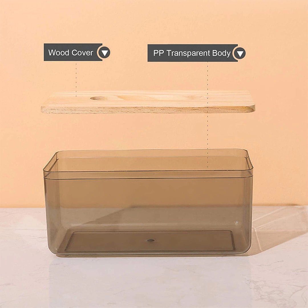 علبة مناديل أكريليك بغطاء خشب