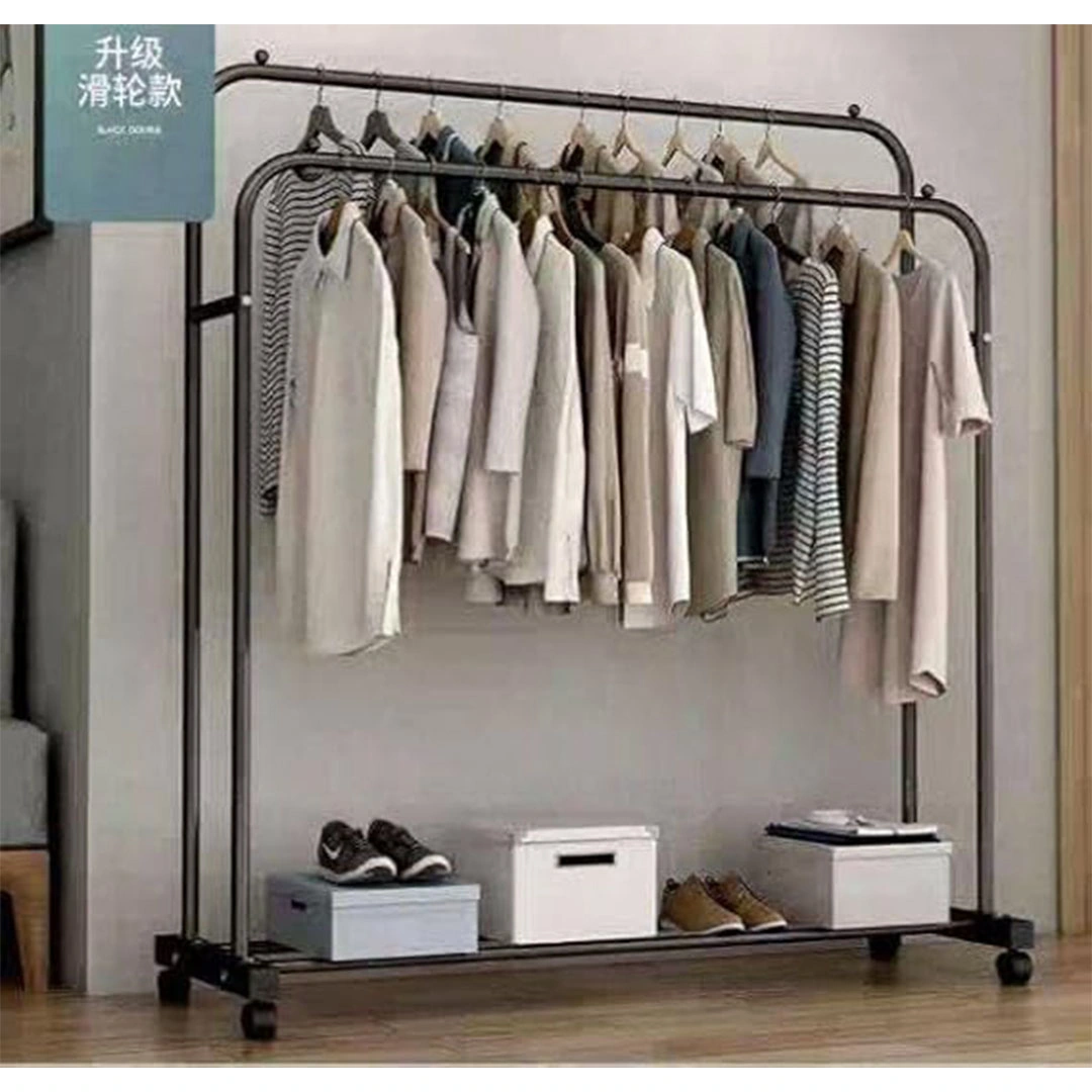 حامل ملابس معدني بعجلات مزدوجة - أسود