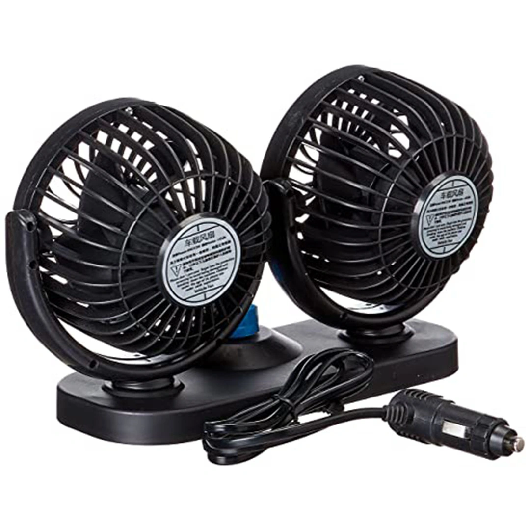 مروحة مزدوجة مع قابس ولاعة للسيارة - متعددة الالوان - 100 واط