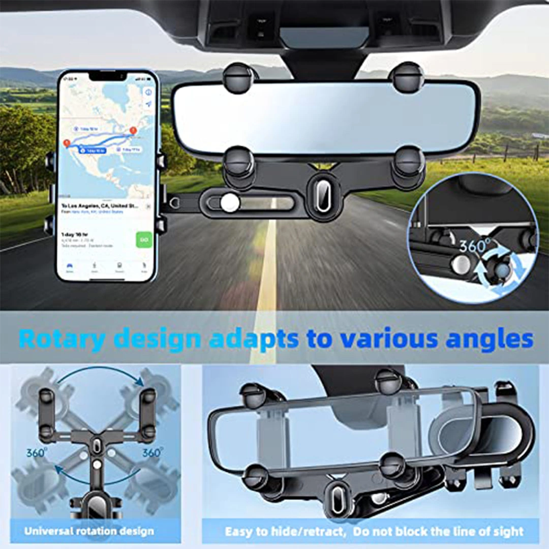 حامل موبايل لمراية الصالون للسيارة متعدد الوظائف وقابل للدوران - يونيفرسال