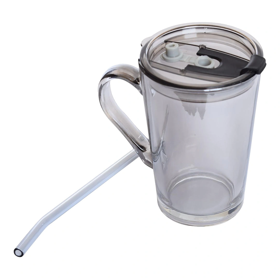 مج زجاج بغطاء مع شفاطة - 250 مل - رمادي