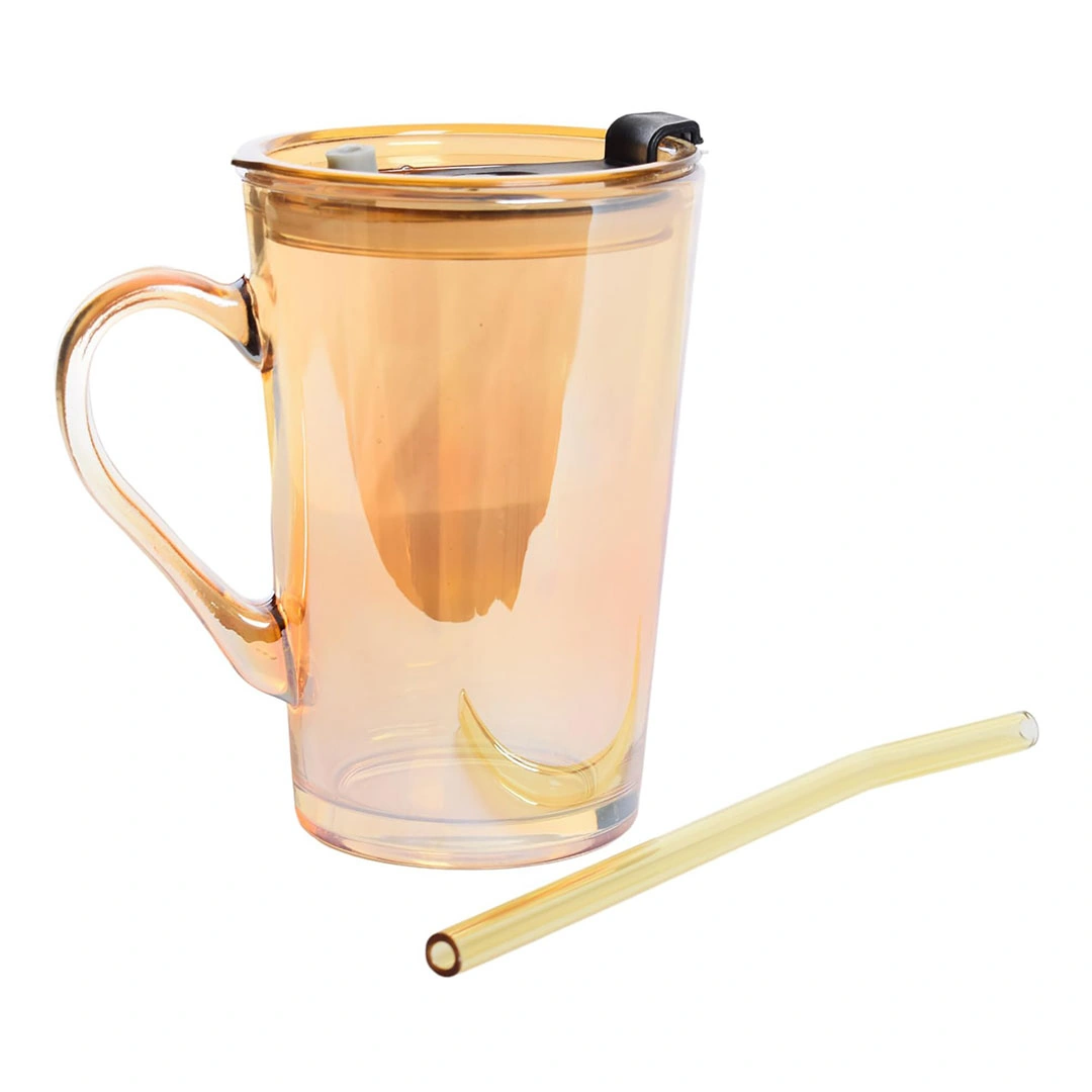 مج زجاج بغطاء مع شفاطة - 250 مل - أصفر