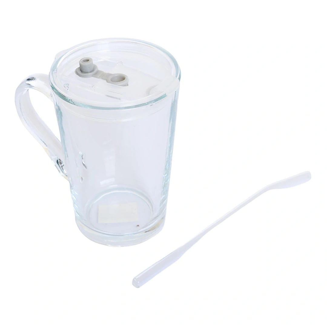 مج زجاج بغطاء مع شفاطة - 250 مل - شفاف