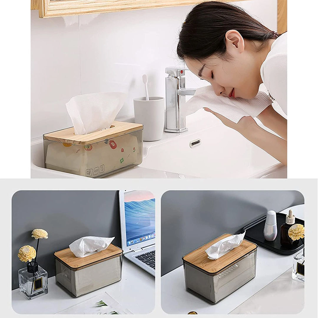 علبة مناديل أكريليك بغطاء خشب