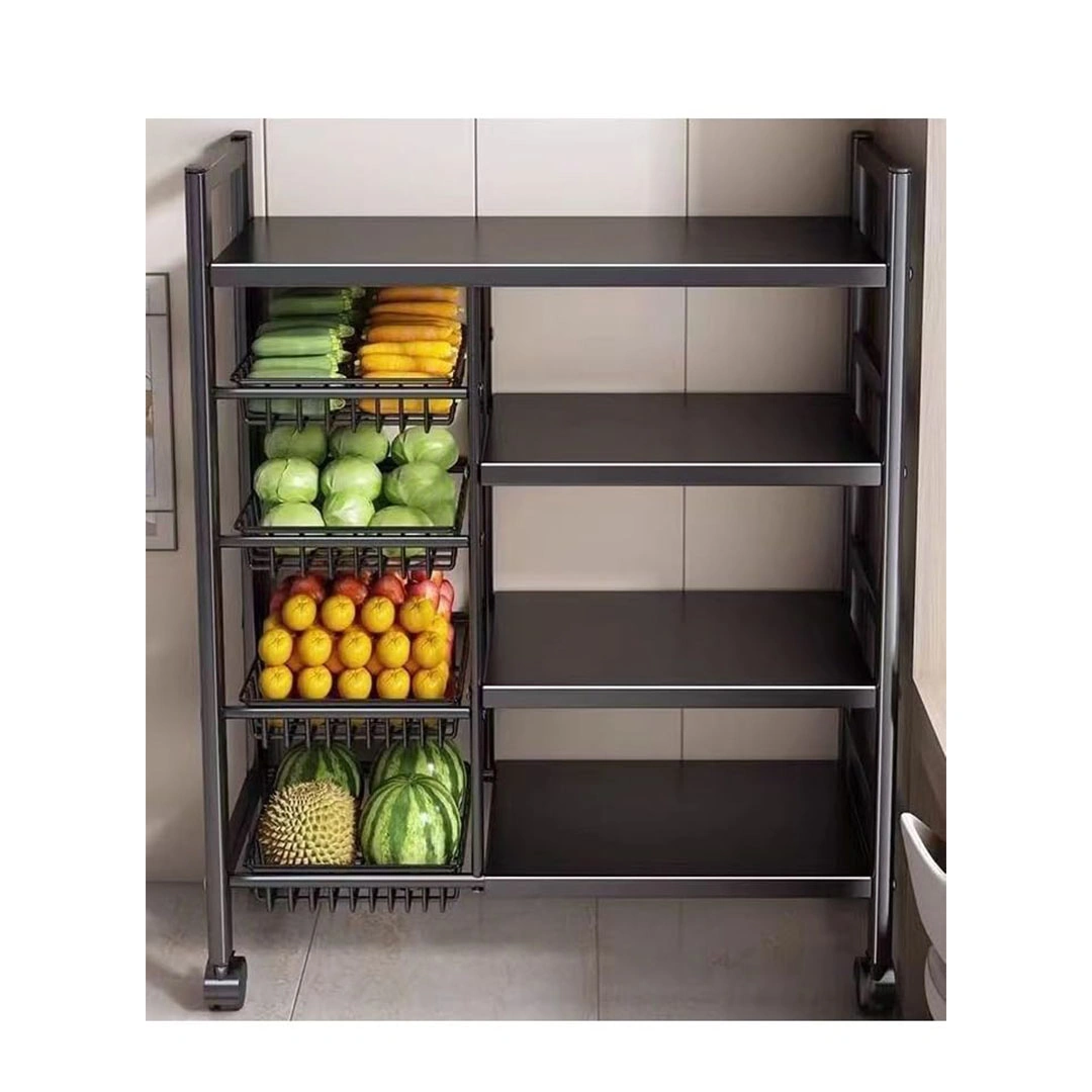 وحدة تخزين وتنظيم المطبخ من 4 أرفف - أسود