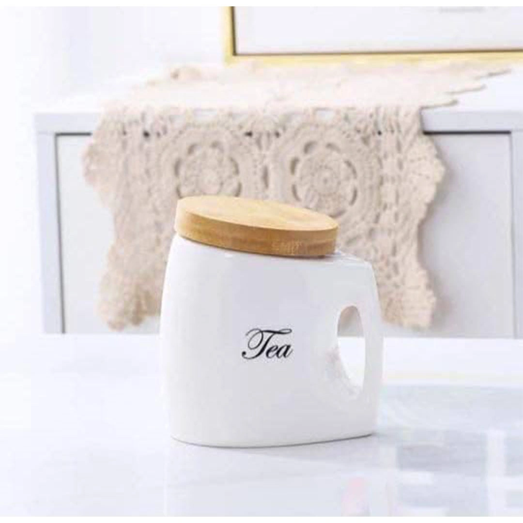 طقم برطمانات بورسلين بأغطية محكمة الغلق من الخيزران - 750 مل